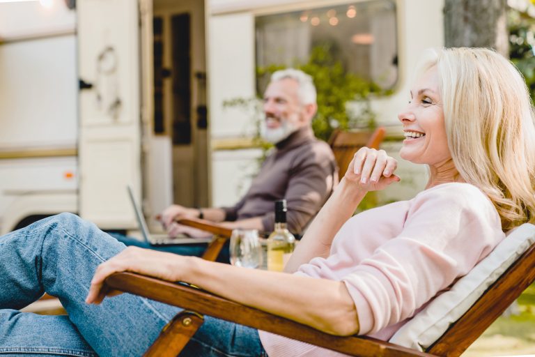 Couple enjoying mobile home life